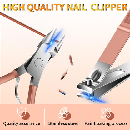 Manicure Set 16Pcs Professional Stainless Steel Pedicure Kit Mens Grooming Kit Fingernail & Toenail Clippers Set Manicure Kit with Luxurious Travel Bag, Sharp Nail Scissors and Clipper (Purple)