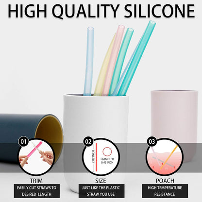 12 Pcs Eco Friendly Silicone Straws with 2 Cleaning Brushes, Reusable Drinking Straws for 20oz Tumblers