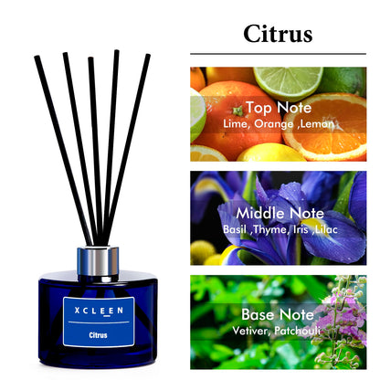 Reed Diffusers Set, 3.7 Oz Scent Diffuser, 6 Reed Diffuser Sticks, Home Fragrance Hyacinth, Peony & Citrus, Aromatherapy Oil Diffuser Reeds, More Masculine Scent, Bathroom & Office Decor 110ml