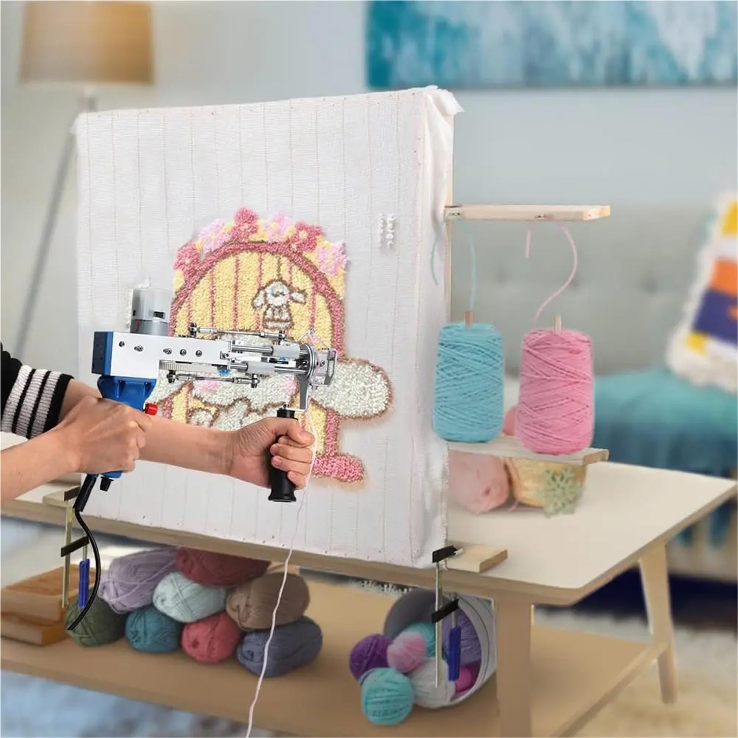 Cross Stitch Frame 80/90cm Tufting Frame Large tuft Rug Punch Needle Carpet Making(90x90cm)