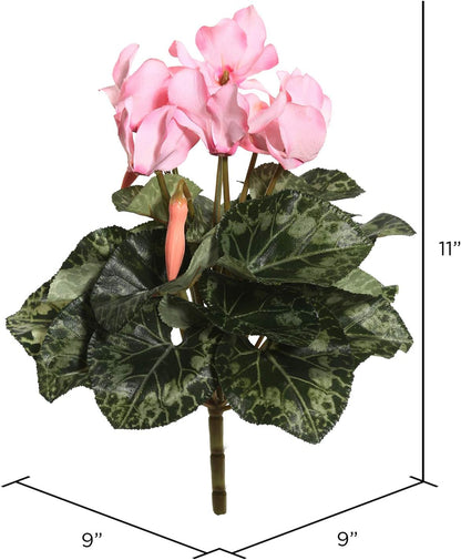 Vickerman Everyday Artificial Light Pink Cyclamen Bush - 11" Long - Premium Faux Floral Decor for Wedding or Everyday