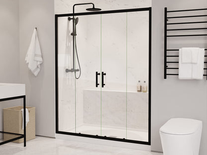 ANZZI 70-in x 60-in. Framed Double Sliding Shower Door, Resistance Free Hinges for Smooth Opening and Closing, Clear Tempered Glass in Matte Black Finish (SD-AZ15-01MB)