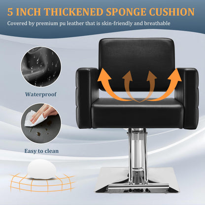 Barber Salon Chair for Barbershop - Load Weight 330 Lbs,Heavy Duty Hydraulic Pump Height Adjustable,360°Swivel with Footrest,Soft Leather with Armrest,Salon Spa,Hair Styling Stylist,Braiding (Black)