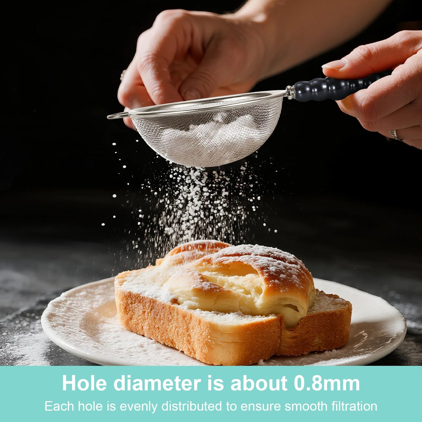 3 Sizes（2.76"+3.15"+3.94") Single Fine Mesh with Non-Slip Ceramic Handle,Perfect for Sift, Strain, Drain Rinse Vegetables