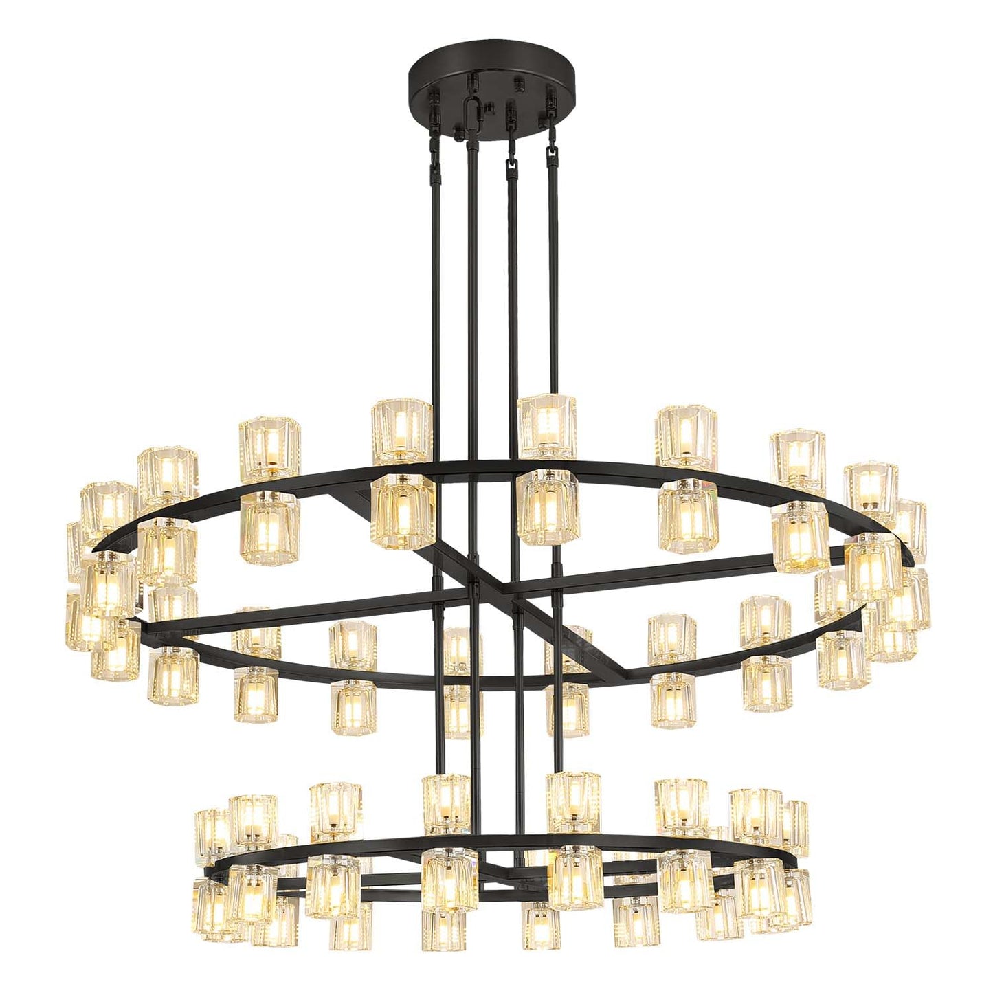 Shial Lighting D32''+D40'' Large Black Wagon Wheel Chandelier 72-Lights Black Round Chandeliers Glass Chandeliers for Dining Room,Living Room Vintage Chandelier