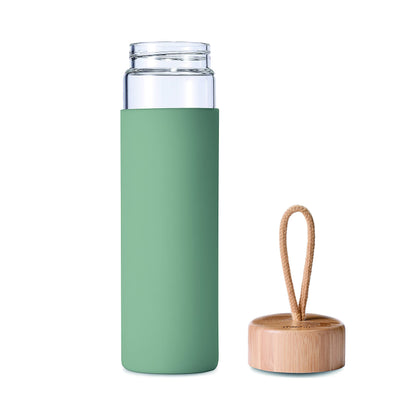 Yomious 20 Oz Borosilicate Glass Water Bottles with Silicone Sleeve BPA Free, Dishwasher Safe - Reusable Clear Glass Drinking with Leak Proof Bamboo Lid | Perfect Gym Water Bottles for Men & Women