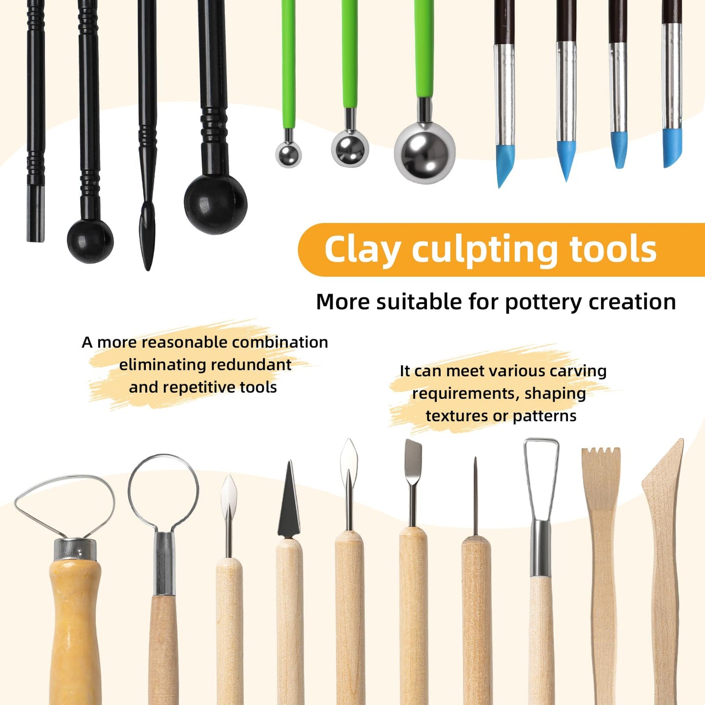Mepubby 38 Pcs Pottery Tools & Air Dry Clay Tools Kit – Modeling Tools Set for Carving, Shaping, Molding & Crafting – Ideal for Polymer Clay, Ceramic, Air Dry Clay – for Beginners, Hobbyists, Artists