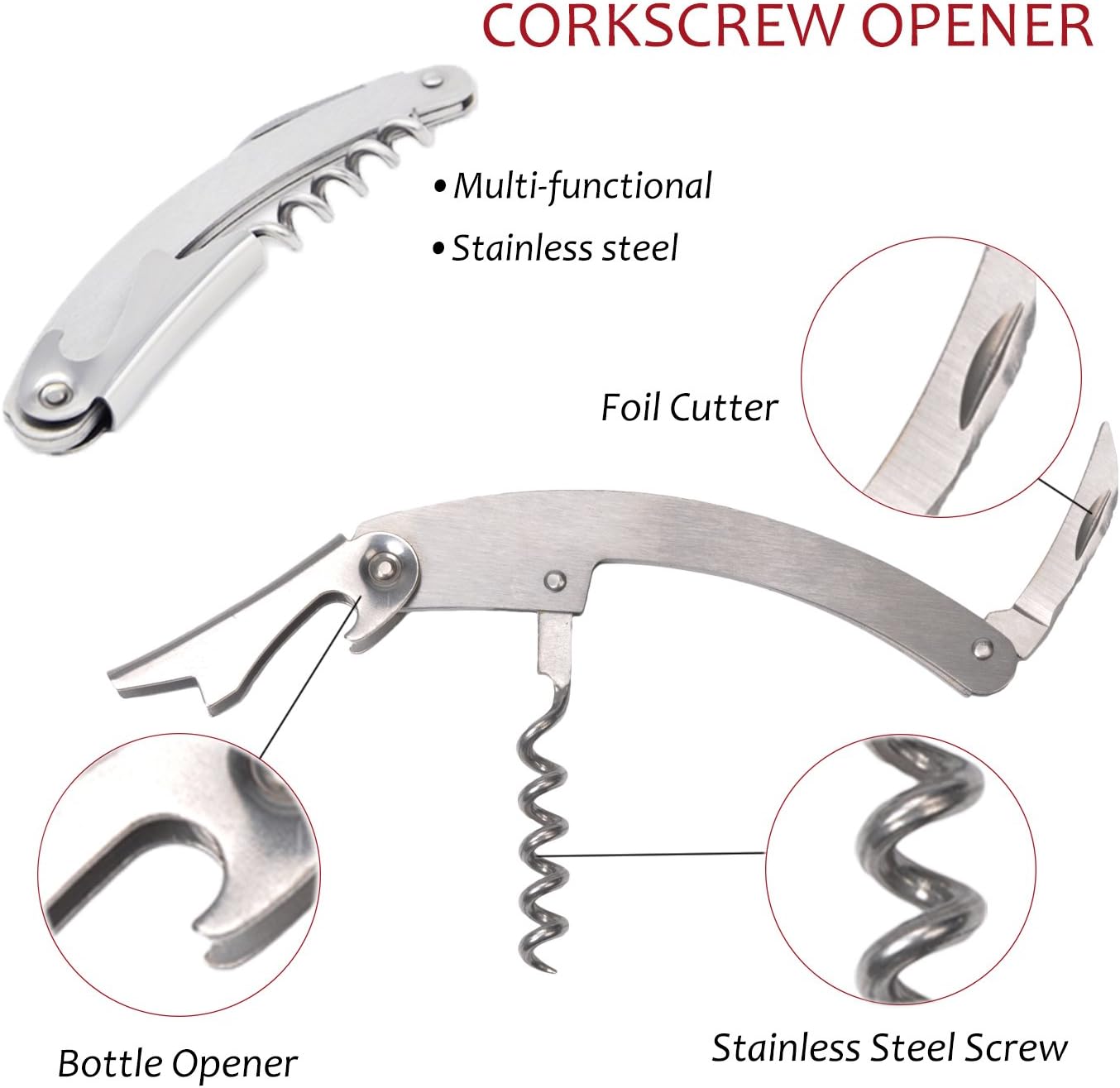 Tirrinia Wine Accessories Gift Set - Corkscrew Opener Kit, Drip Ring, Foil Cutter, Pourer & Stopper in Novelty Bottle