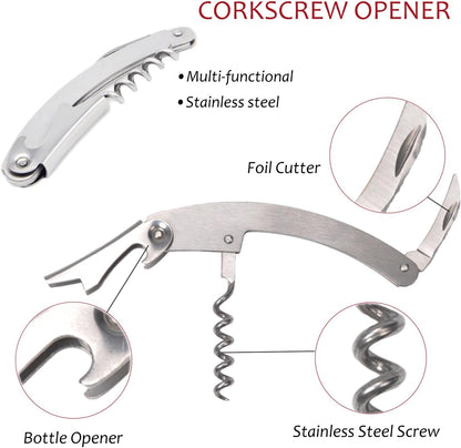 Tirrinia Wine Accessories Gift Set - Corkscrew Opener Kit, Drip Ring, Foil Cutter, Pourer & Stopper in Novelty Bottle
