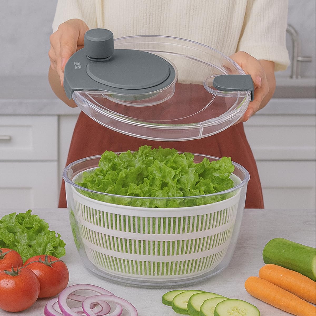 Glad Salad Spinner, 4.2 Quarts - Dishwasher Safe Lettuce Spinner, Fruit Washer, and Vegetable Strainer - Colander, Toss & Serve Bowl, and Locking Lid, Heavy Duty Plastic