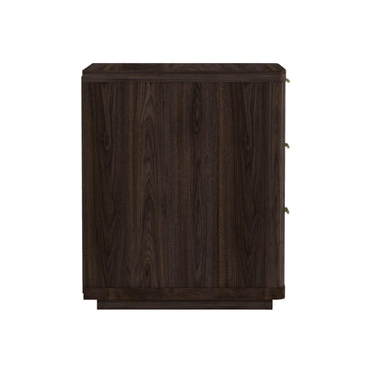 Manhattan Comfort Evelyn Set of 2 Nightstands with Full Extension Drawers, Minimalist Bedside Table with Rounded Corners and Raised Base, Modern Night Stand for Bedroom, or Living Room in Brown