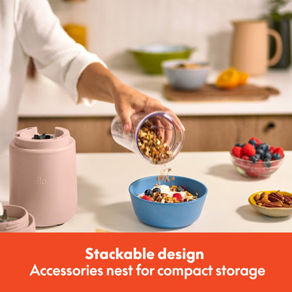 bella 6 Pcs Portable Rocket Blender, Juicer & Smoothie Maker, Press & Twist Design, EverGood™ & BPA Free Dishwasher Safe Parts, 4 Tip Stainless Steel Blade, Cord Wrap, 240 Watt Motor, Oatmilk
