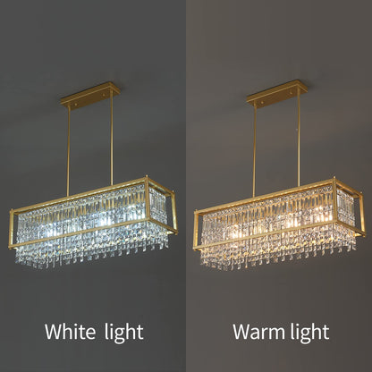 LMQNINE Modern Rectangle Chandelier for Dining Room, Gold Crystal Chandelier Linear Light Fixture, Farmhouse Chandeliers for Kitchen Island, Bar Table, L35.43'' x W11.81'' x H9.84''