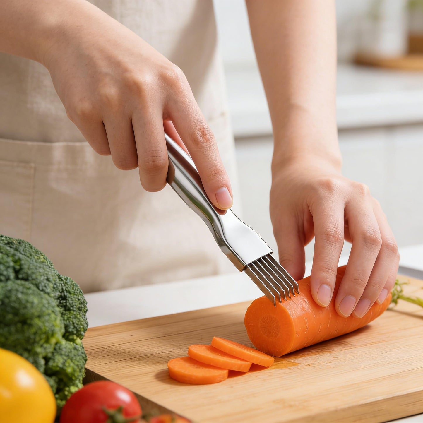 Odetina Shred Silk The Knife, Stainless Steel Green Onion Cutter, Kitchen Safe Vegetable Shredder Slicing Tool Chopping Knife for Scallion Cilantro Chili Herbs Veggies