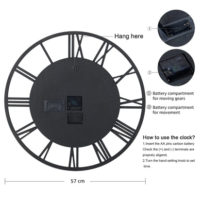 Lafocuse 23 Inch Real Moving Gear Wall Clock, Steampunk Wooden Large Wall Clock for Living Room Decor