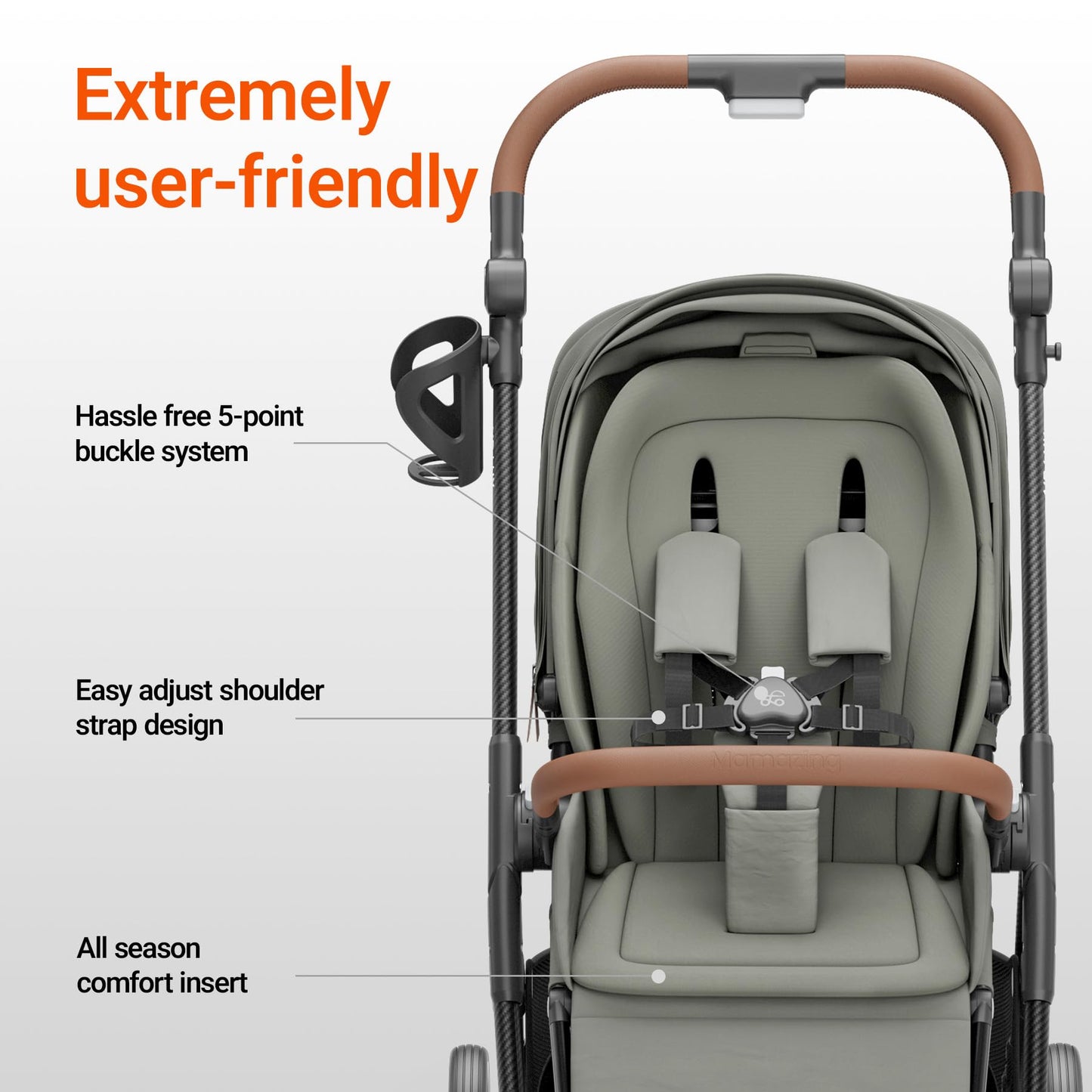 MAMAZING Air Lux Baby Stroller, Carbon Fiber Frame Only 15.8lbs, Compact Fold Toddler Stroller with Reversible Seat with Infant Insert, Included UPF 50+ Canopy, Large Storage Basket & Car Seat Adapter