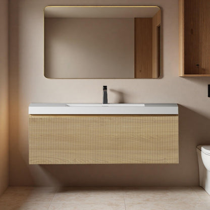 Trygoal 42" Bathroom Vanity with Sink, Floating Vanity with Resin Countertop & 1 U-Shaped Interiors, Wall-Mounted Bathroom Storage Cabinet with Soft-Close Drawers for Home, Easy to Clean, Wood