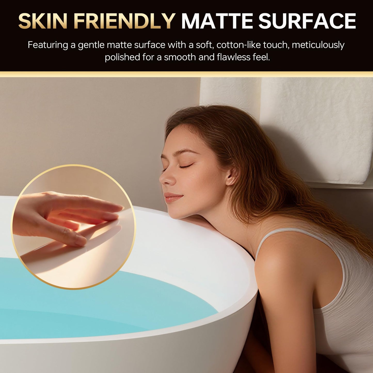 WOODBRIDGE 59" Stone Resin Freestanding Soaking Tub, Modern Oval Solid Surface Bathtub with Integrated Slotted Overflow & Drain, Matte White, B0055