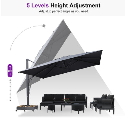 PURPLE LEAF 11' X 15' Rectangle Patio Umbrella Large Outdoor Aluminum Offset Umbrella with 360-degree Rotation Cantilever Umbrella for Garden Deck Backyard Pool Grey