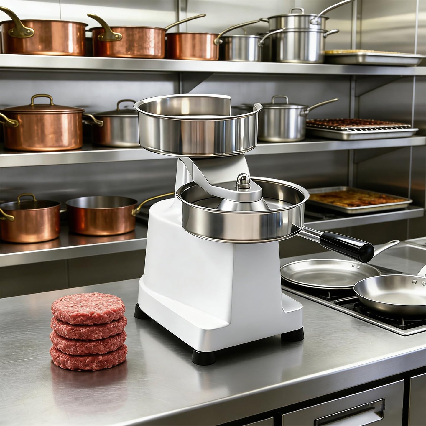 CHEF KEY Commercial Burger Patty Maker, 6inch/150mm Heavy Duty Food-Grade Stainless Steel Bowl Press with 1000 Patty Papers for Restaurants, Home Kitchens (6 inch)