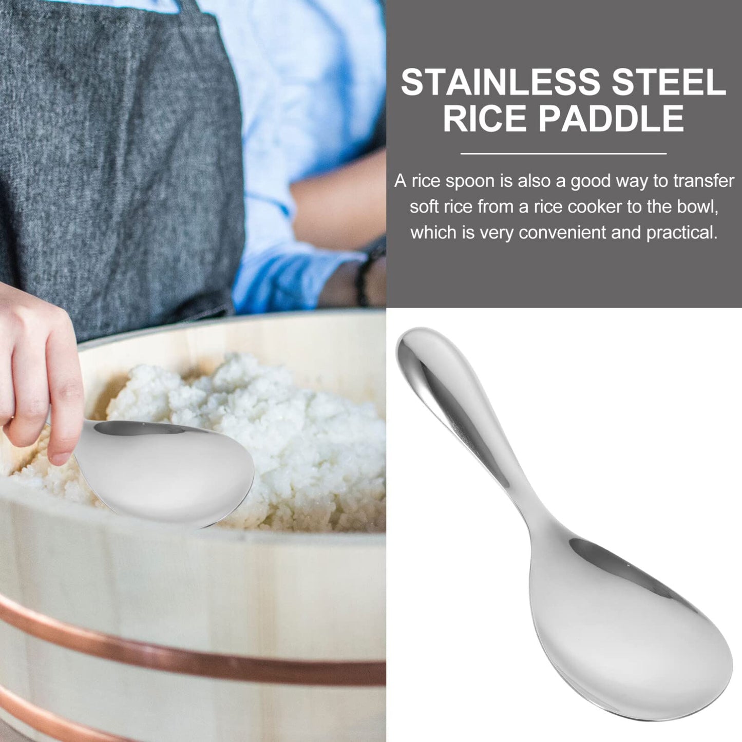 UPKOCH Stainless Steel Rice Spoon Paddle 7.87 Inch Metal Rice Scoop with Comfortable Handle for Serving and Salad Kitchen Utensil
