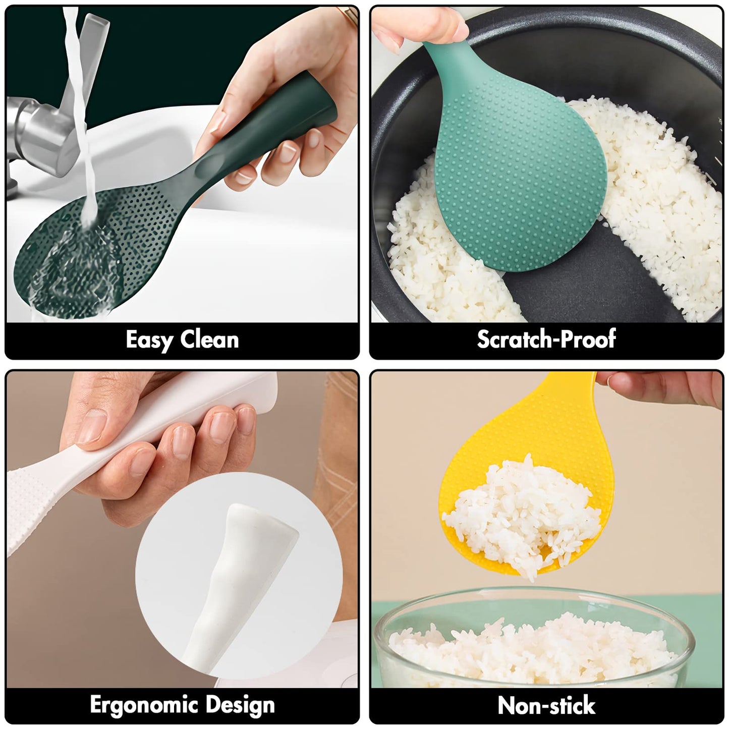 FireKylin Silicone Standing Rice Spatula with Non-Stick Paddle, Heat Resistant Rice Cooker Spoon, Serving Spoon for Grains (White)