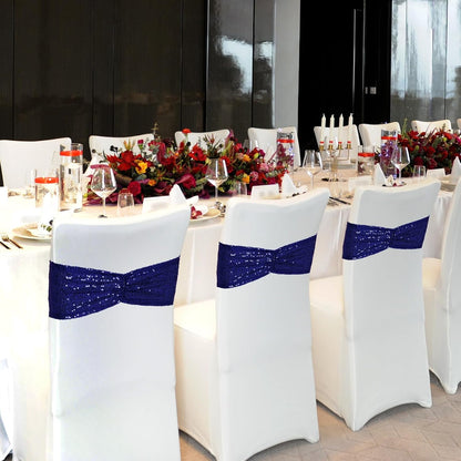 Poise3EHome Navy Blue Sequin Chair Sashes - Elegant Folding Chair Covers for Weddings | 50 PCS