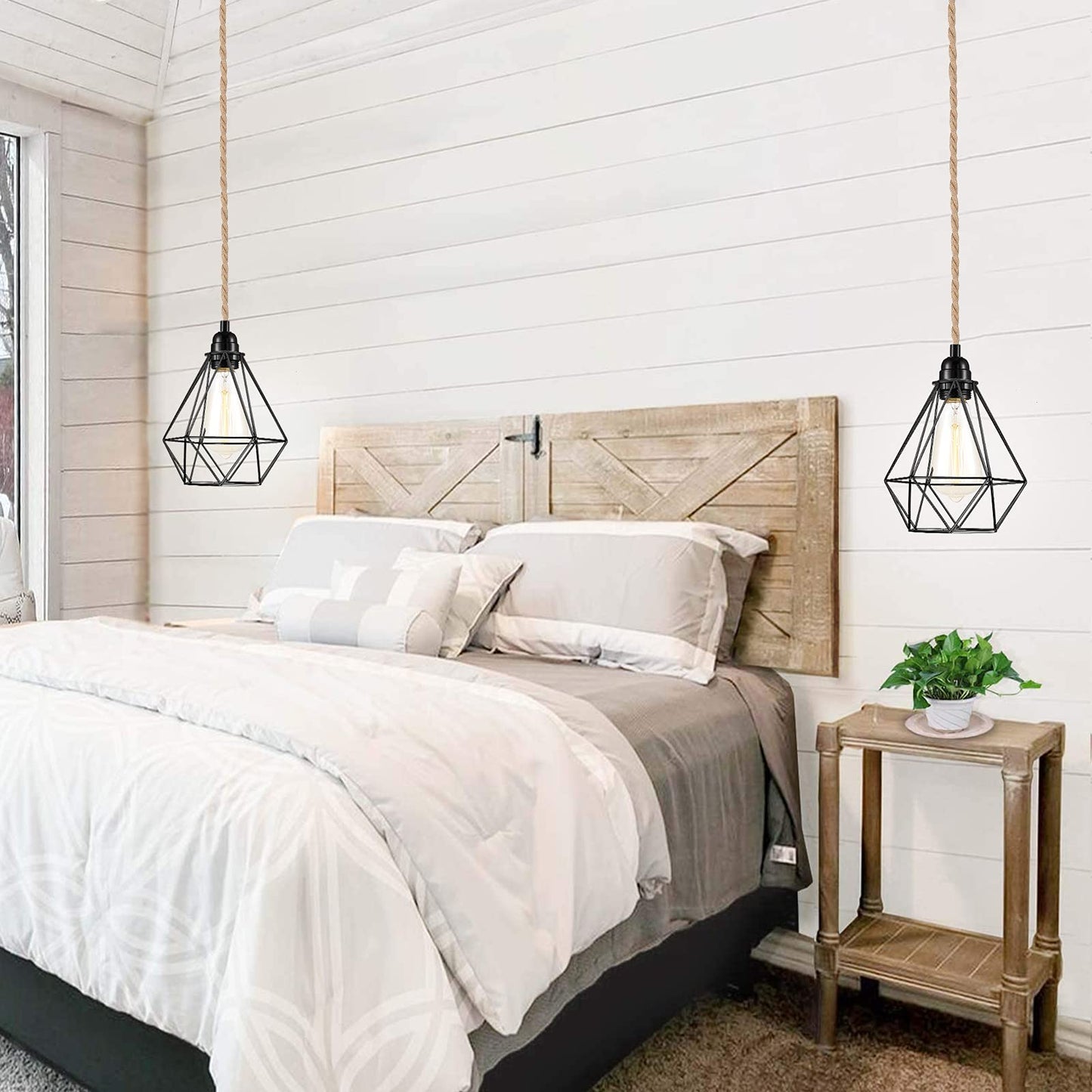 Plug in Pendant Light Cord - 15FT Industrial Hanging Light Kit, Hanging Lights with Plug in Cord With 15FT Hemp Rope, Hanging Lamp Kit with On/Off Switch,E26 E27 Light Socket, Bulb NOT Included
