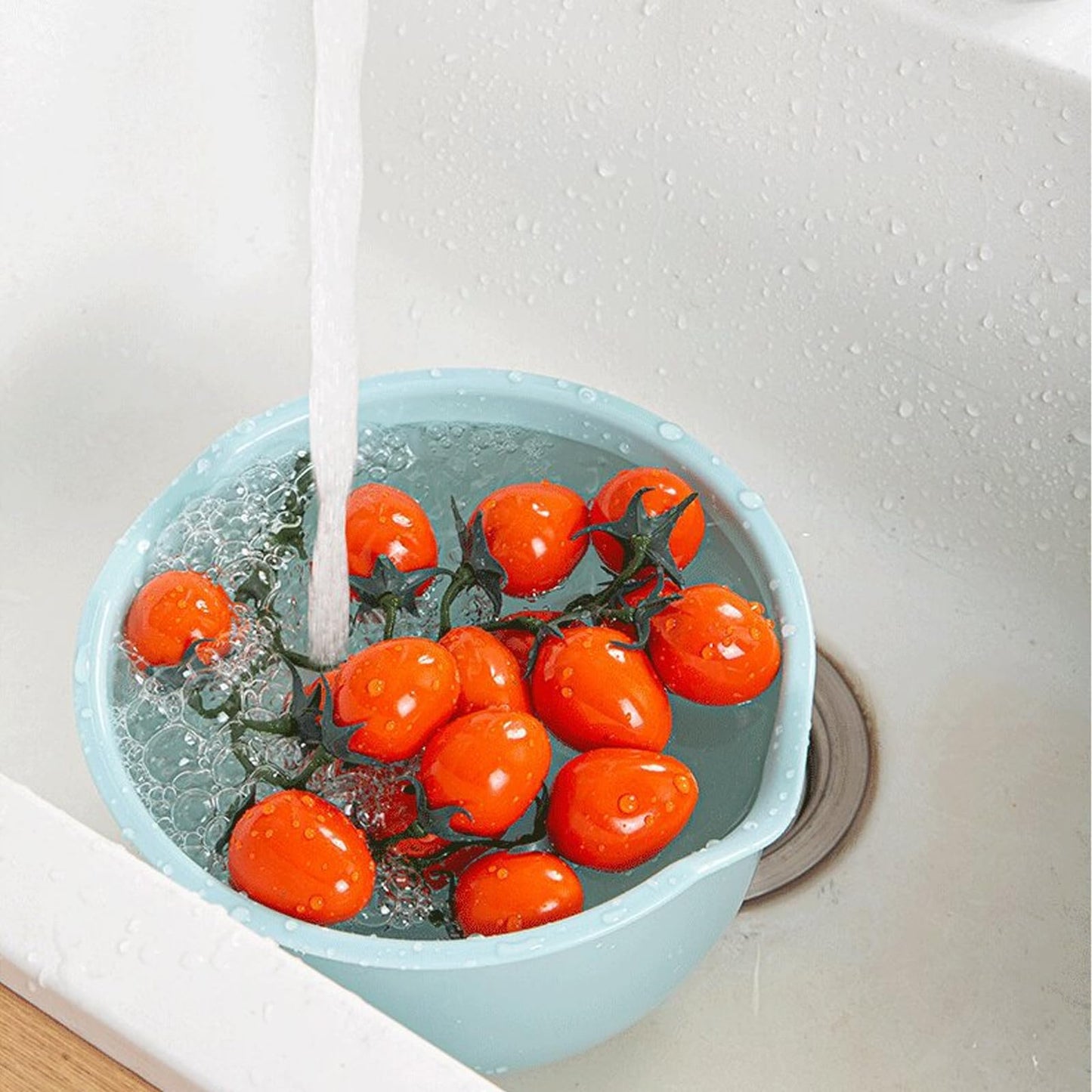 Cheeren Set of 3 Mixing Bowls with Pour Spout-Nesting Design Saves Space - Non-Slip, BPA Free, Dishwasher Safe Plastic - Kitchen Cooking and Baking Supplies (Blue Grey white)