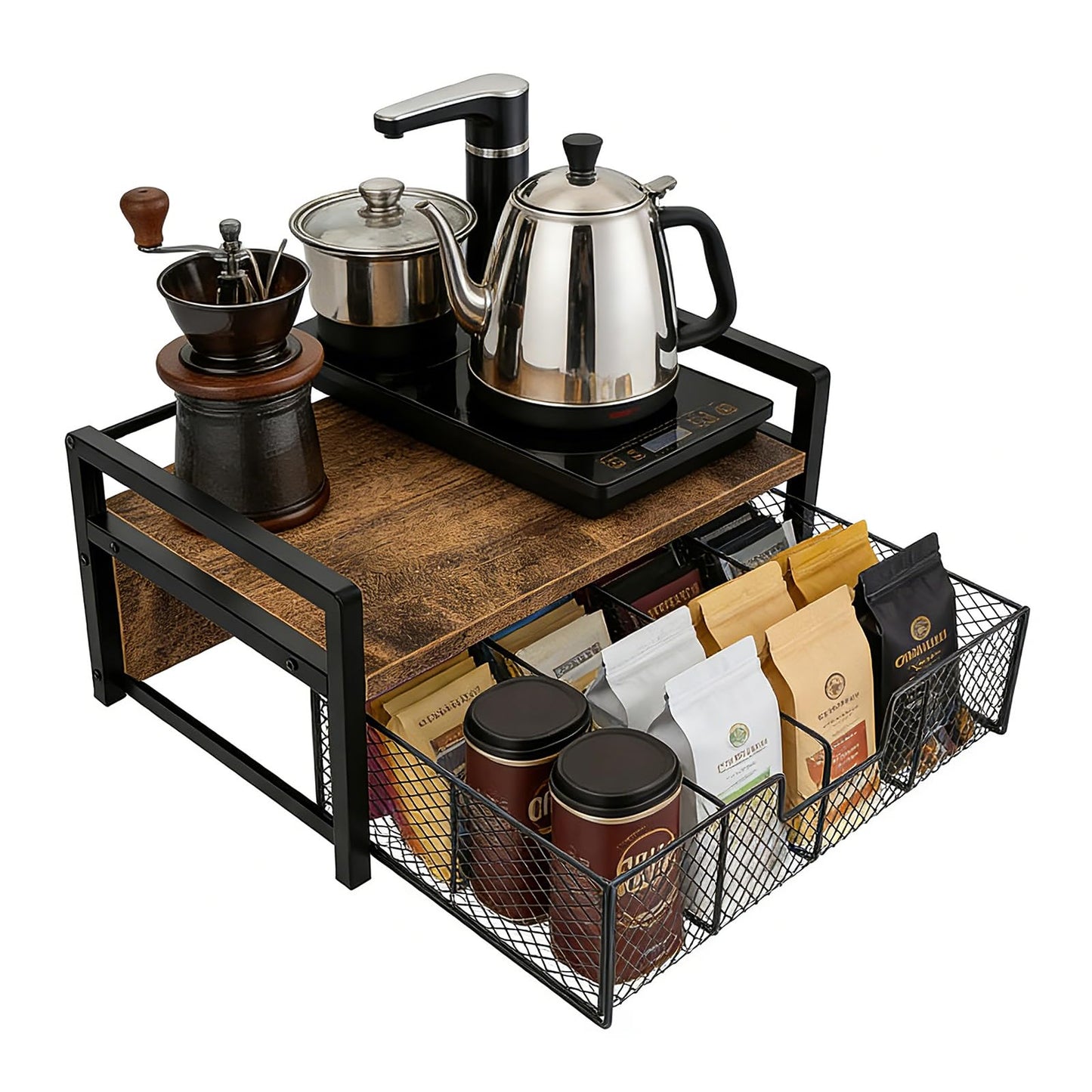 ULIKEUS Tea Bag Organizer Wood Tea Organizer with 8 Compartments Storage Chests Tea Station Chest Display Container Box for Countertop Kitchen