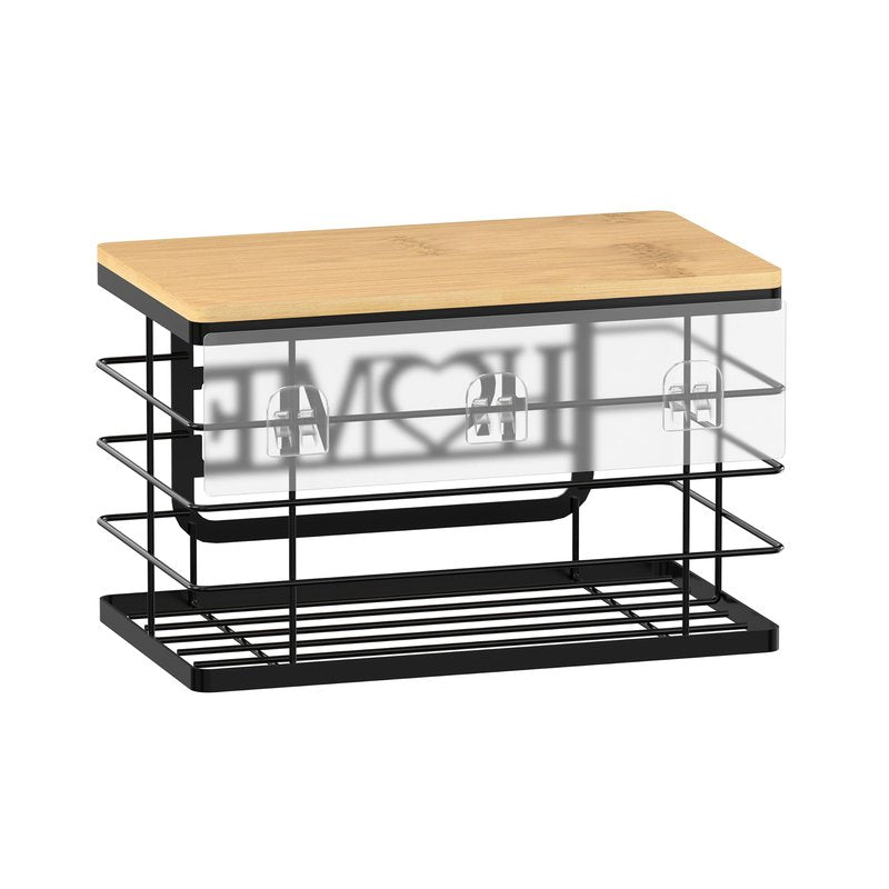 Trash Bag Holder, Thipoten Trash Bags Dispenser with Bamboo Top, Suitable for Garbage Bags Purchased Online or Supermarket, Perfect Storage Organizers for Cabinet, Under Sink (Black, 2pack-XL/L)