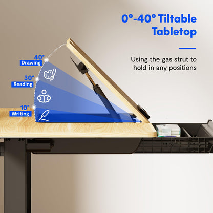 FLEXISPOT Electric Drafting Table Adjustable Height 47.2"x23.6" Standing Drawing Desk Extendable Top Craft Workstation w/Tilting Tabletop, Storage Drawer for Study, Office, Studio, Art, Adult & Kid