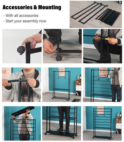 REMYS Craft Room Organiser Display Display Stand Craft Room Ribbon Holder, Floor Wrapping Paper Organizer/Large Storage Rack for Display Scarf Embroidery Rolls Sewing Cloth, Double Sided(Black)