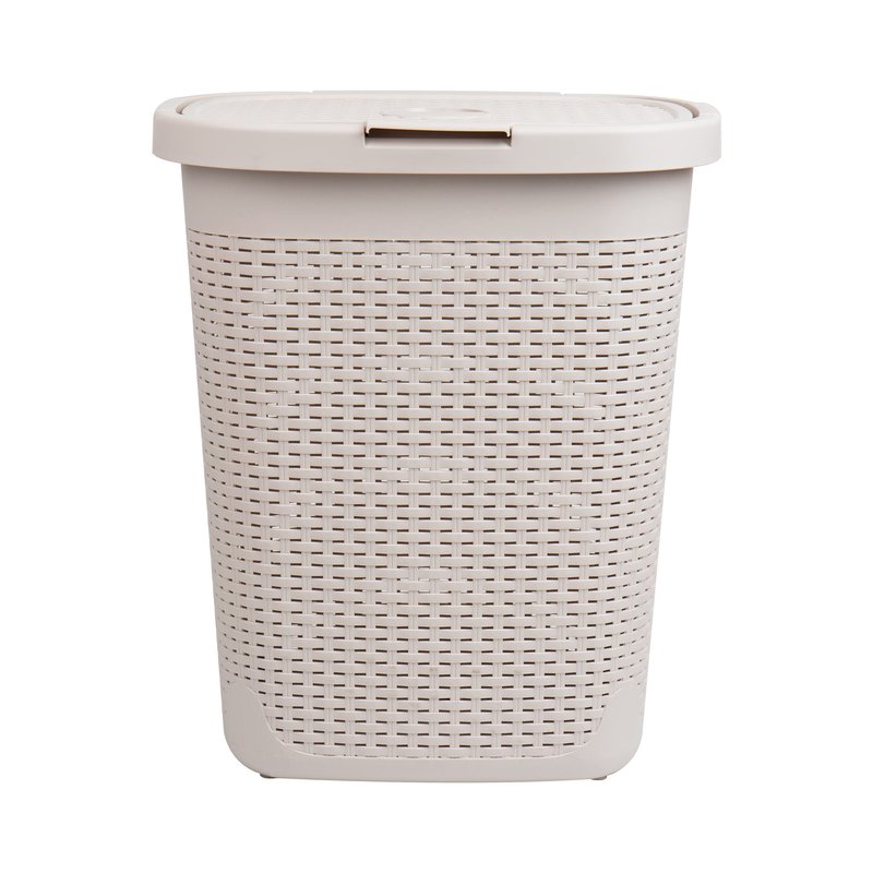 Mind Reader 50L Slim Laundry Hamper, Set of 2, Clothes Basket, Lid, Wicker Design, Plastic, 17.65"L x 13.75"W x 21"H, Ivory
