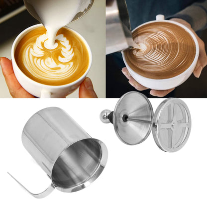 Manual Milk Frother, 27oz Stainless Steel Hand Pump Milk Frother with Double Layer Filter and Lid, Handheld Milk Foam Maker for Coffee, Latte, Cappuccino, Frappe, Matcha, Hot Chocolate