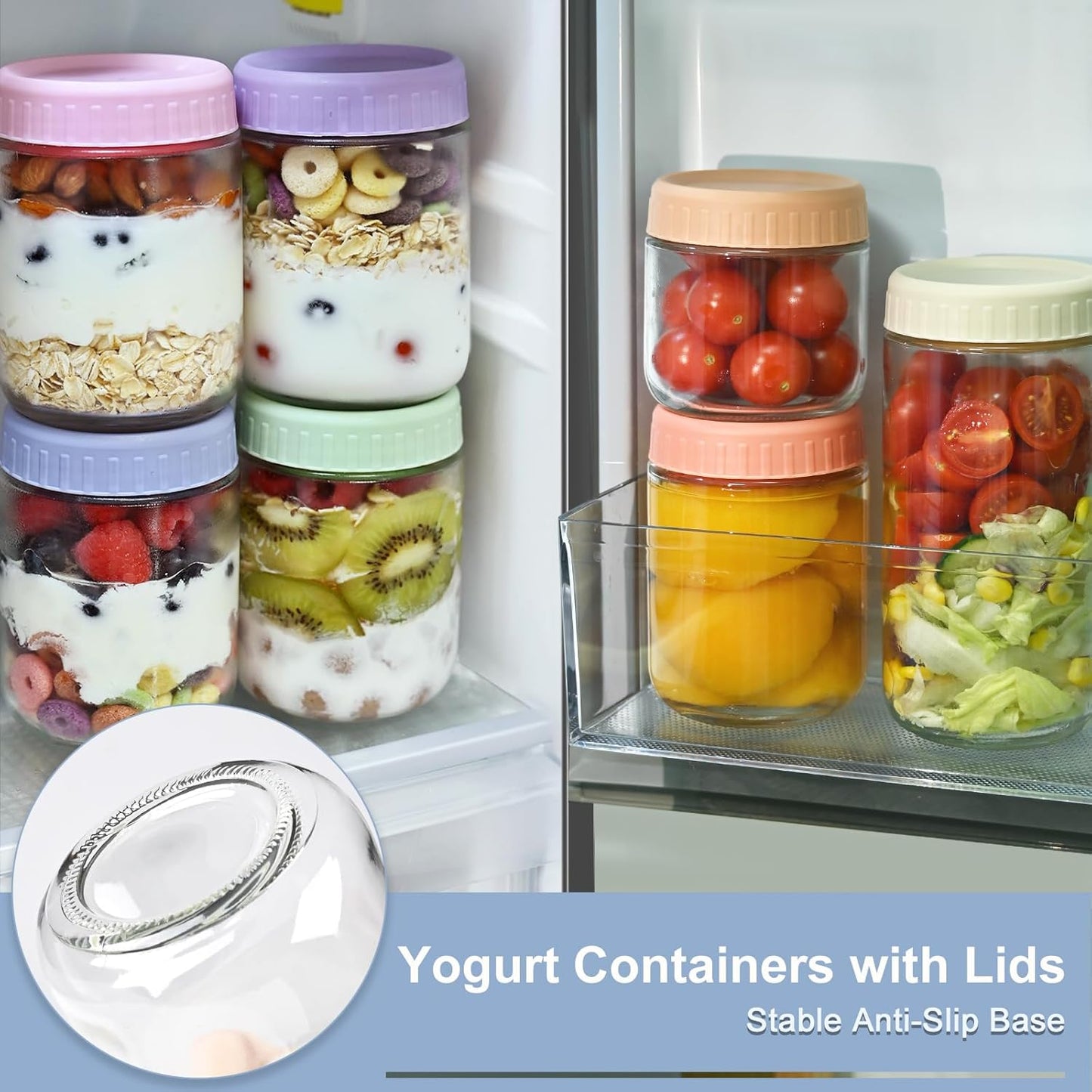 16oz 9 Pack Overnight Oats Containers with Lids, Wide Mouth Mason Jars with Lids, Glass Jars with Airtight lid for Chia