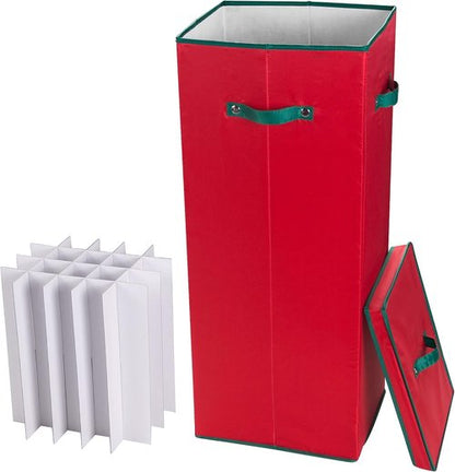 Elf Stor Wrapping Paper Storage Box - Holds 20 Rolls of 30” Gift Wrap - Upright Container with Lid & Dividers - Red
