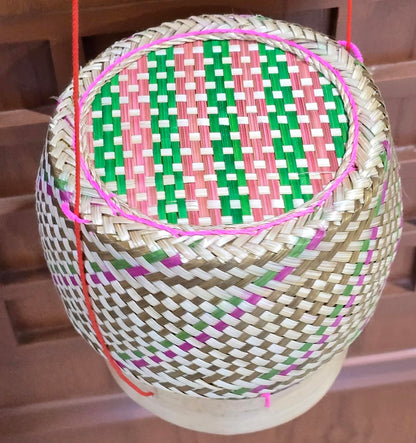 Heavens Tvcz Colorful Bamboo Sticky Rice Basket with Lid & String | 5” Handwoven Thai Lao Rice Container |