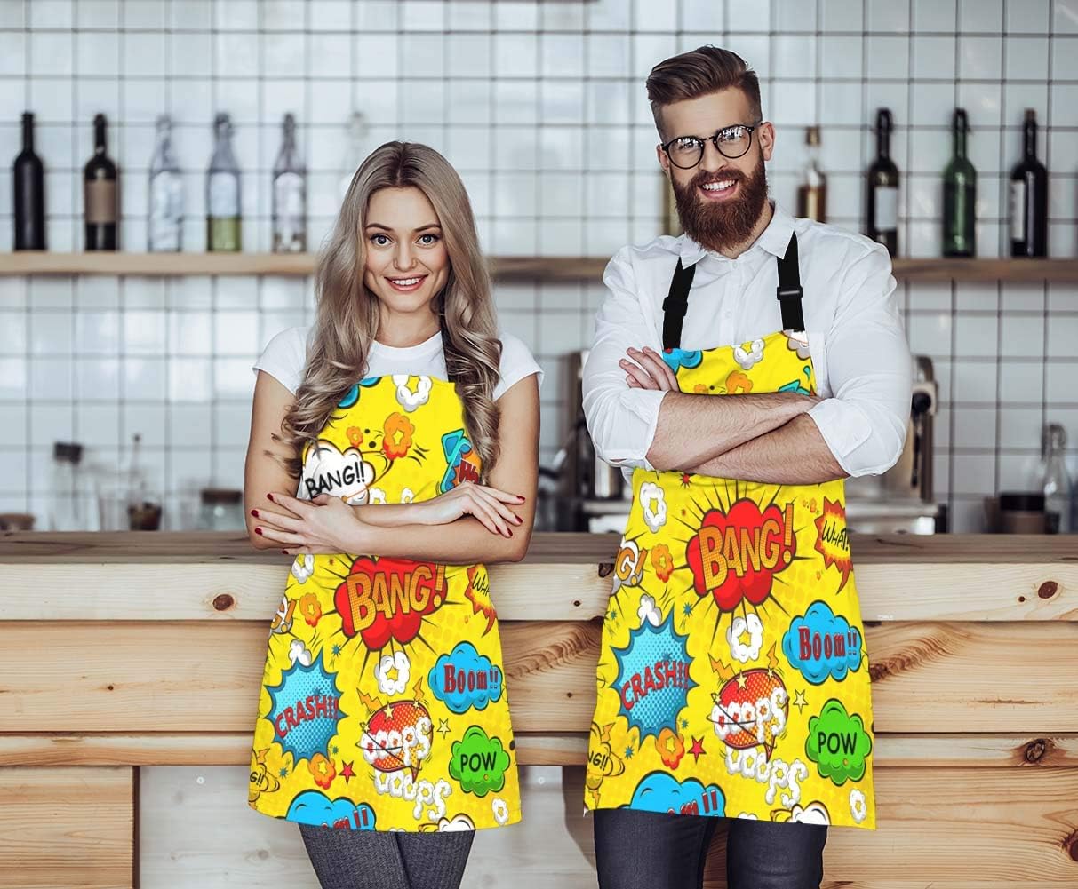 WONDERTIFY Strange Graffiti Apron, Cute Cartoon Bib Apron for Men Women, Adjustable Neck