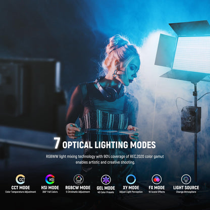 NEEWER Photo Studio Backdrop Support System + AP100C 105W RGB LED Panel Video Light with Barn Doors Dual Cooling Fans, Background Stand with 4 Crossbars, 6 Clamps, 2 Sandbags, Bag, Max Load 8.8lb/4kg