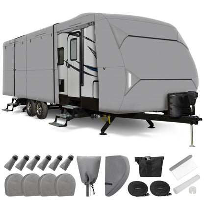 Leader Accessories Windproof RV Cover 18' -20' Travel Trailer Cover Extra Thick Camper Cover - Anti-uv & Ripstop with 4 Tire Covers, Adhesive Repair Patches