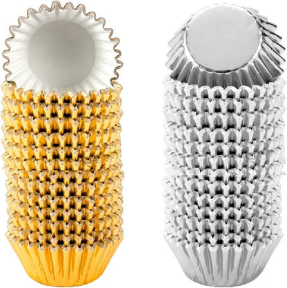 1000 PCS Mini Foil Cupcake Liners 1.25 inches - Gold and Silver Tulip Paper Cups for Baby Shower, Birthday Party