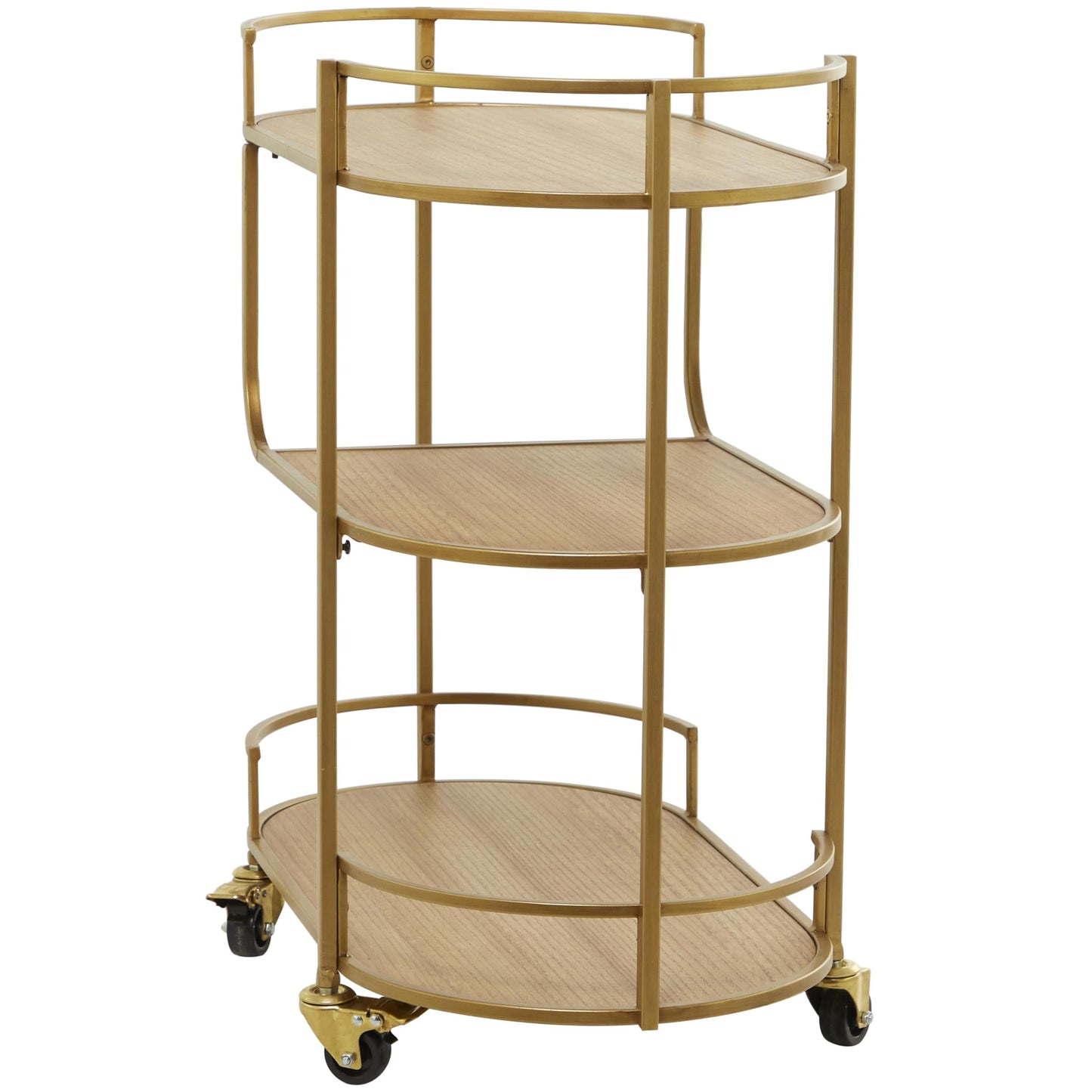 Deco 79 Wood Rolling 3 Shelves Bar Cart with Handles, 30" x 15" x 30", Gold
