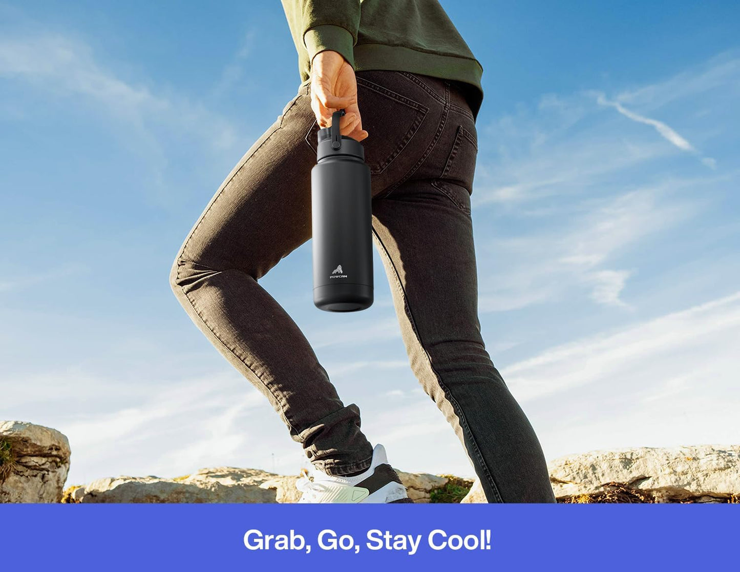 POWCAN 40 oz Insulated Water Bottle - 2-in-1 Straw & Spout Lid, Leak-Proof, BPA-Free, Double Wall Stainless Steel (Lupine)