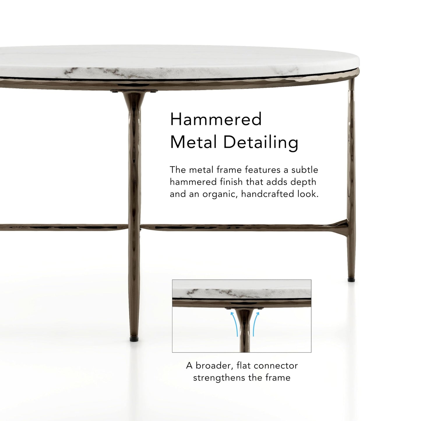 24/7 Shop at Home Aureum Modern 35-inch Round Marble Top Coffee Table with X-Brace, Hammered Dark Bronze Metal Frame for Living Room, Office, White