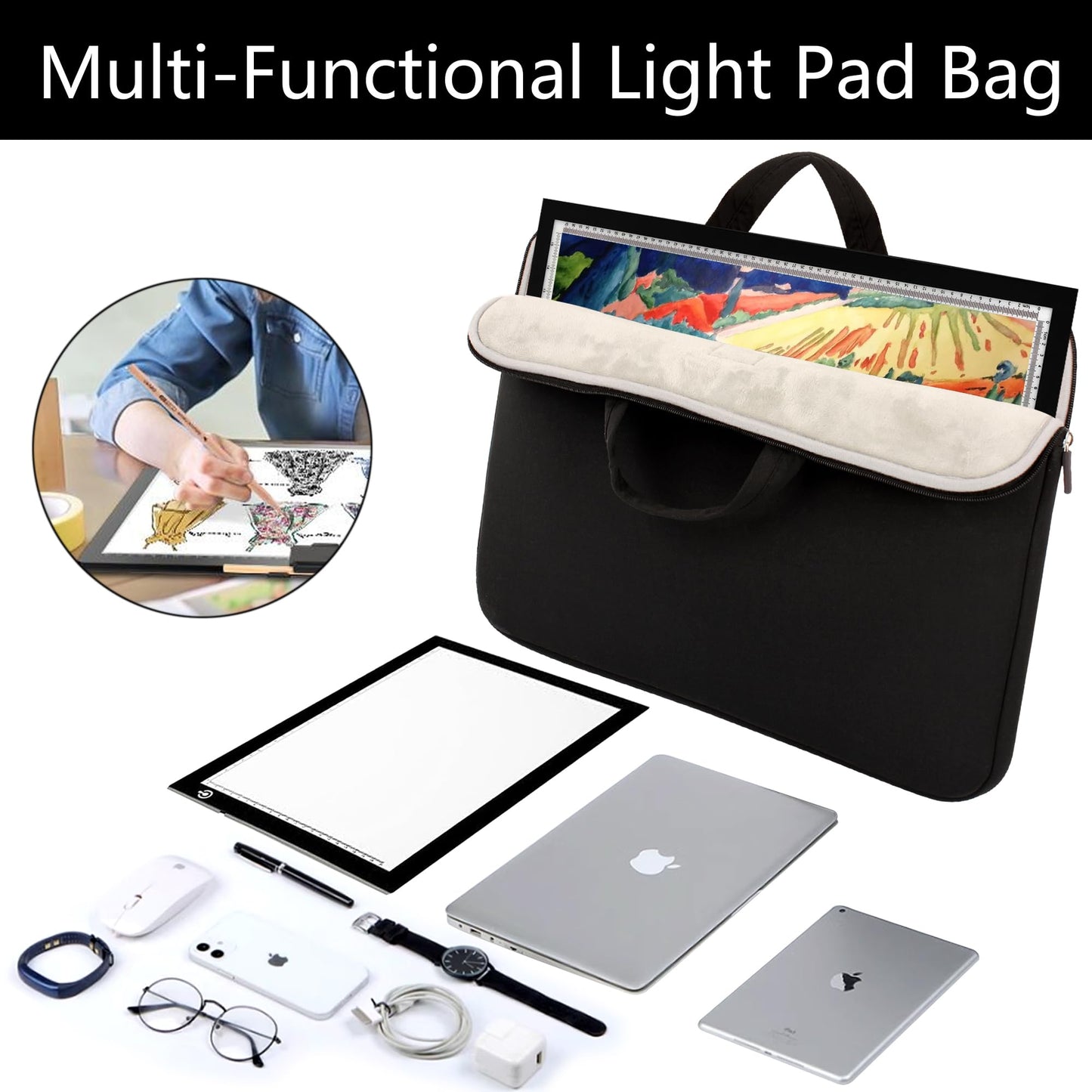 Aonstyna A3 Light Pad Carrying Bag for Diamond Painting,Diamond Painting Light Pad Bag,Laptop Tote Bag,Tracing Light Board Carrying Bag,Padded Fleece Liner Protective Case for A3 Light Pad