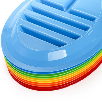 Bekith 10 Pack Plastic Taco Plates for Party, Large Taco Holder with 2 Dipping Areas, Stand Up Divider for 3 Tacos, BPA Free, Dishwasher Safe, Colorful
