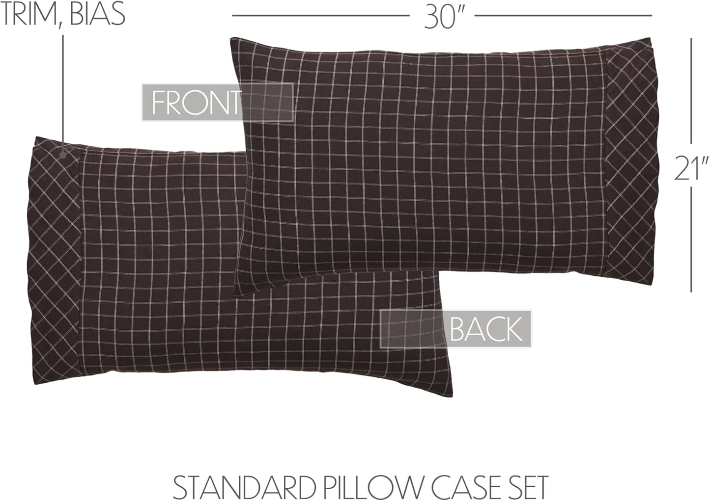 VHC Brands Standard Pillowcase Set, 21x30, Wyatt Bedding Accessory, Plaid Tan