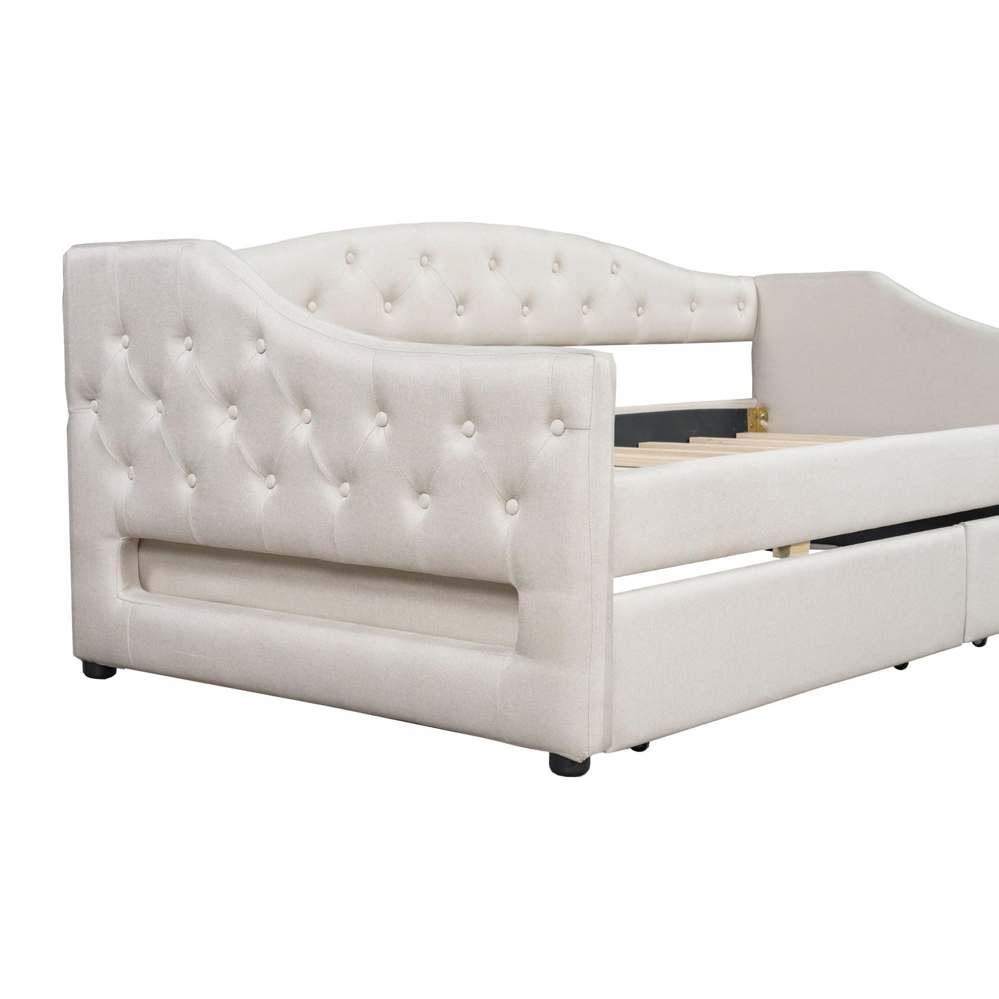 Ball & Cast Twin XL Size Daybed with Storage Drawers and LED Light, Linen Upholstered Day Bed Frame with Solid Wood Slats for Guest Room,Apartment,No Spring Box Needed, Easy Assembly,Beige