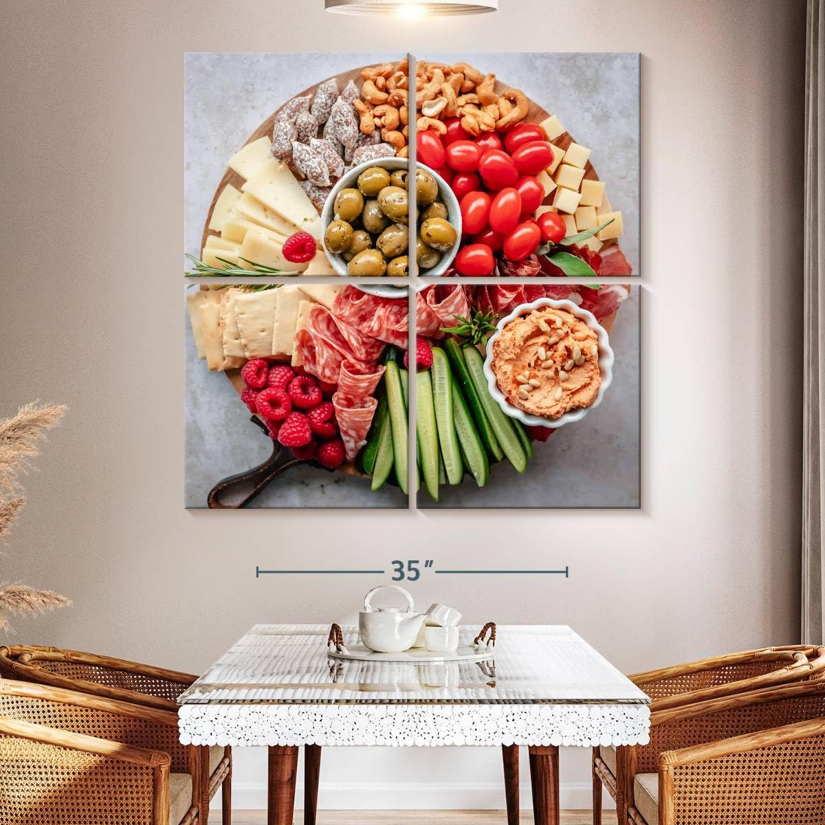 ElephantStock - Charcuterie Board Wall Art - Square Multi Panel Canvas - 4 Piece Dining Room Wall Decor - Photography Food And Drink Multi Piece Wall Art - Brown And Gray Decor - 50" x 50"